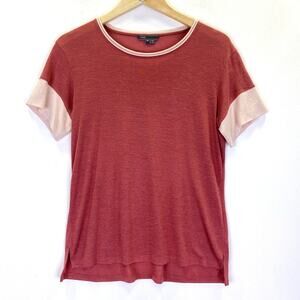 VINCE T-Shirt Rose Pink Colorblock Womens XS Slinky Crewneck Lightweight Jersey